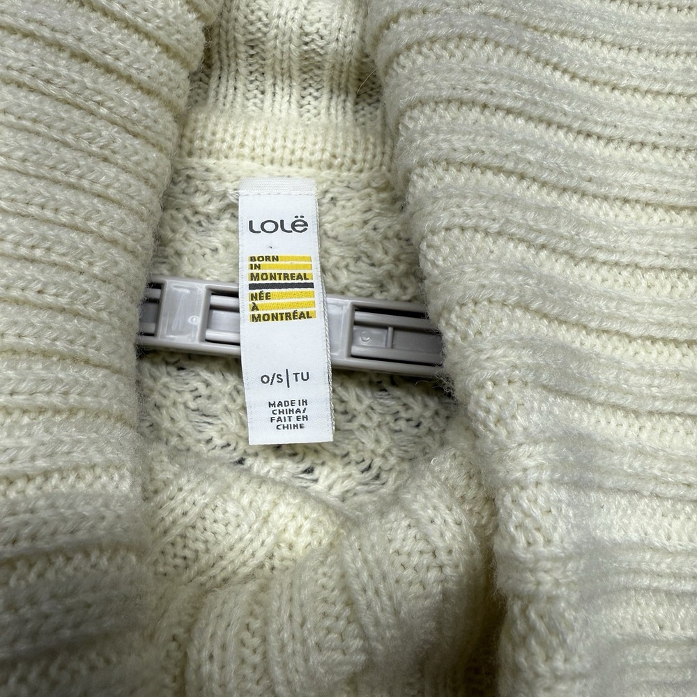 Lole Women's Cream Knit Poncho Sweater One Size Cowl Neck Chevron Pattern Cozy - Picture 6 of 13